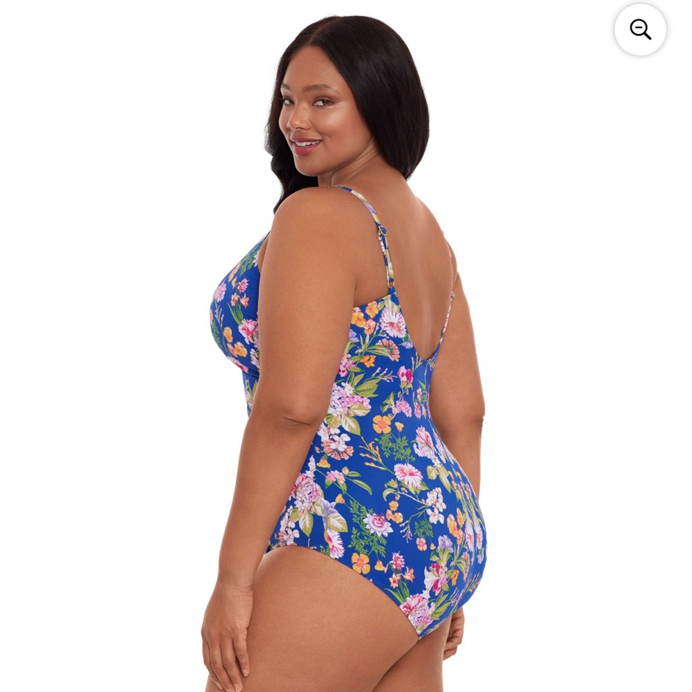 NWT Time and Tru Blue Tropical One Piece Swimsuit Plus Size 2X - Picture 4 of 7